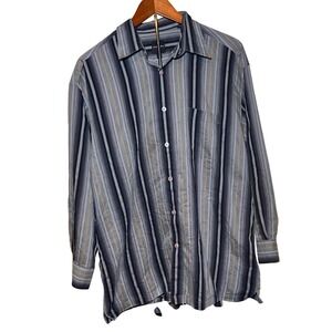 Zanzara Button Down Shirt Mens Large Grey Blue Gold Striped Long Sleeve